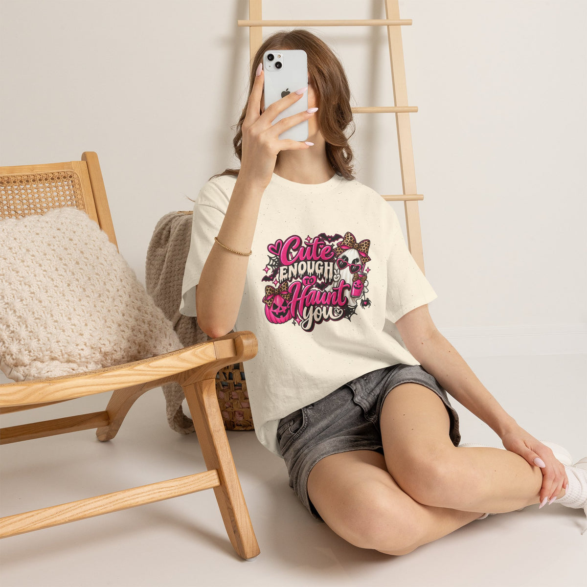 Cute Enough to Haunt You Halloween T-Shirt | Pink Spooky Tee