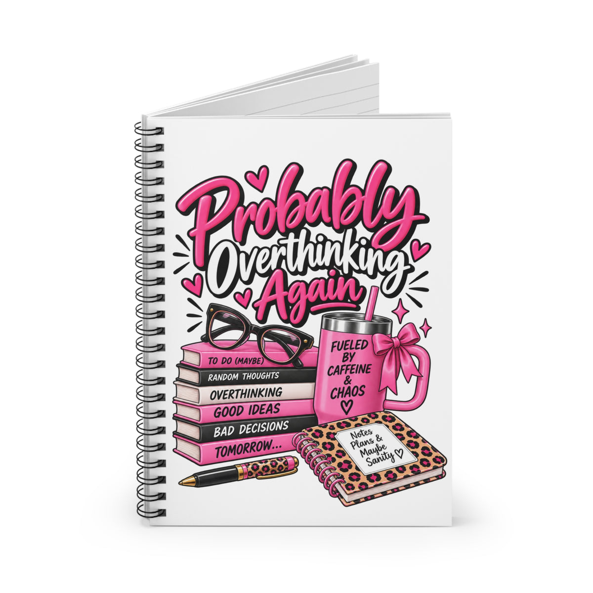 Probably Overthinking Again Spiral Notebook | Funny Pink Leopard Journal