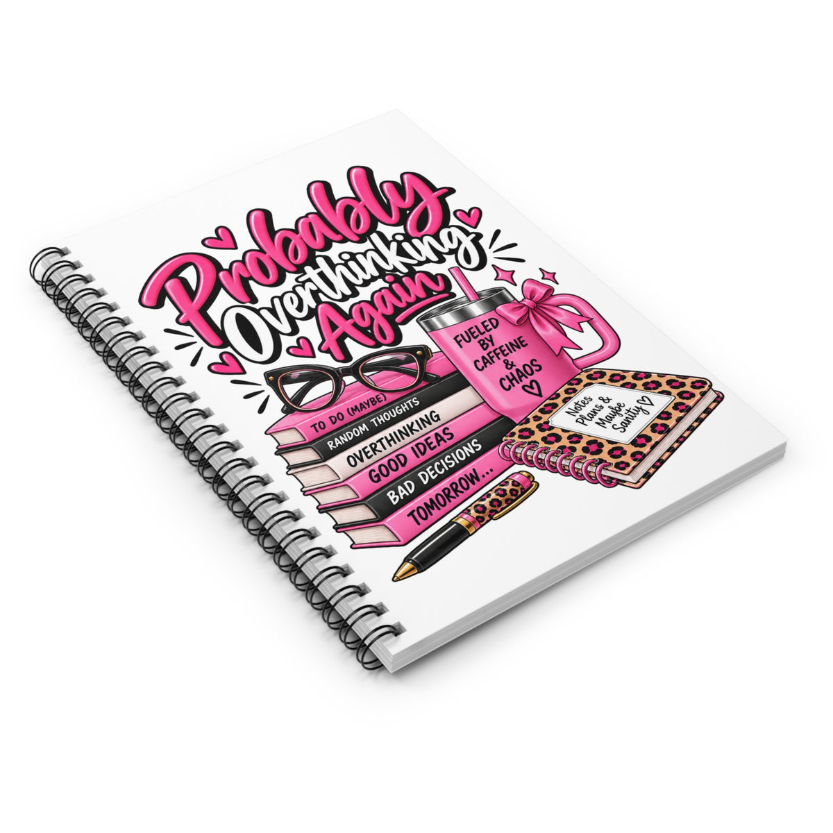 Probably Overthinking Again Spiral Notebook | Funny Pink Leopard Journal