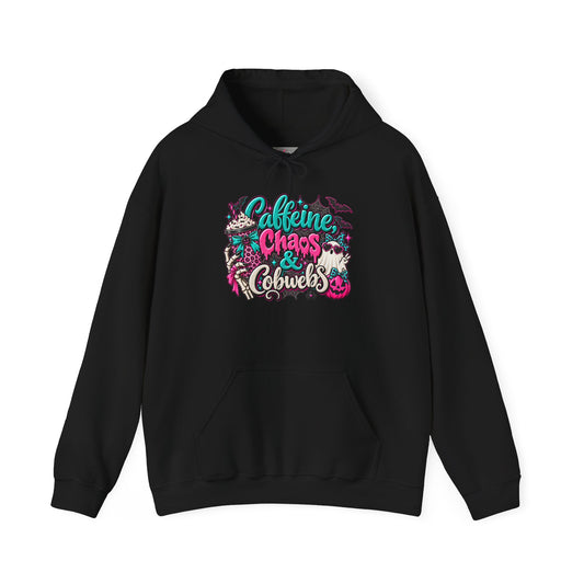 Caffeine Chaos & Cowbells Hoodie | Funny Cow Print Western Sweatshirt
