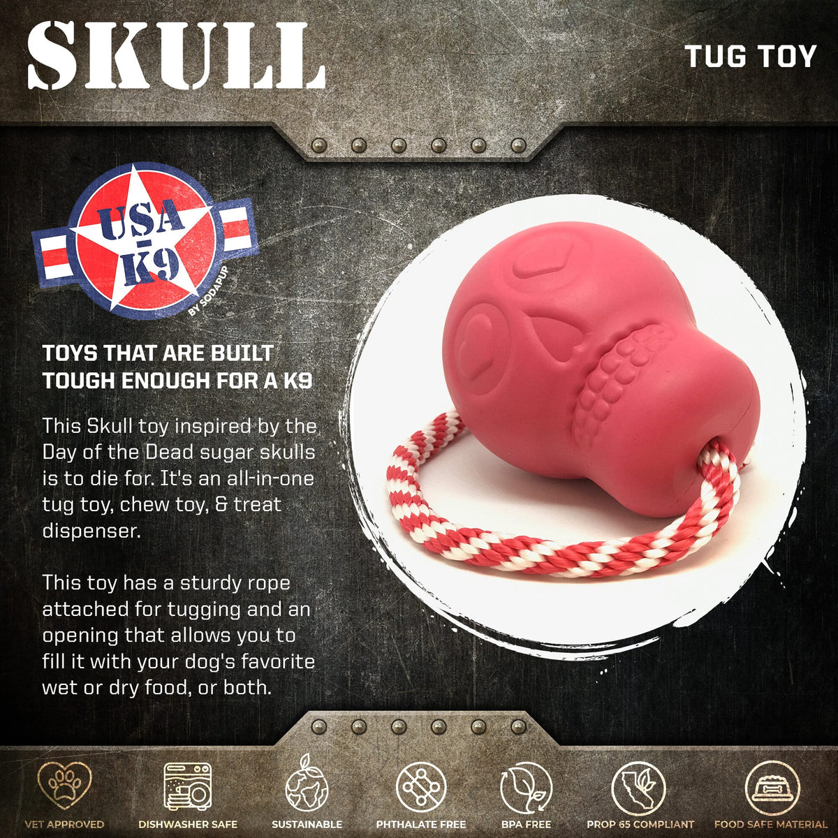 Power Chewer Skull Dog Toy – Treat Dispenser & Tug Toy