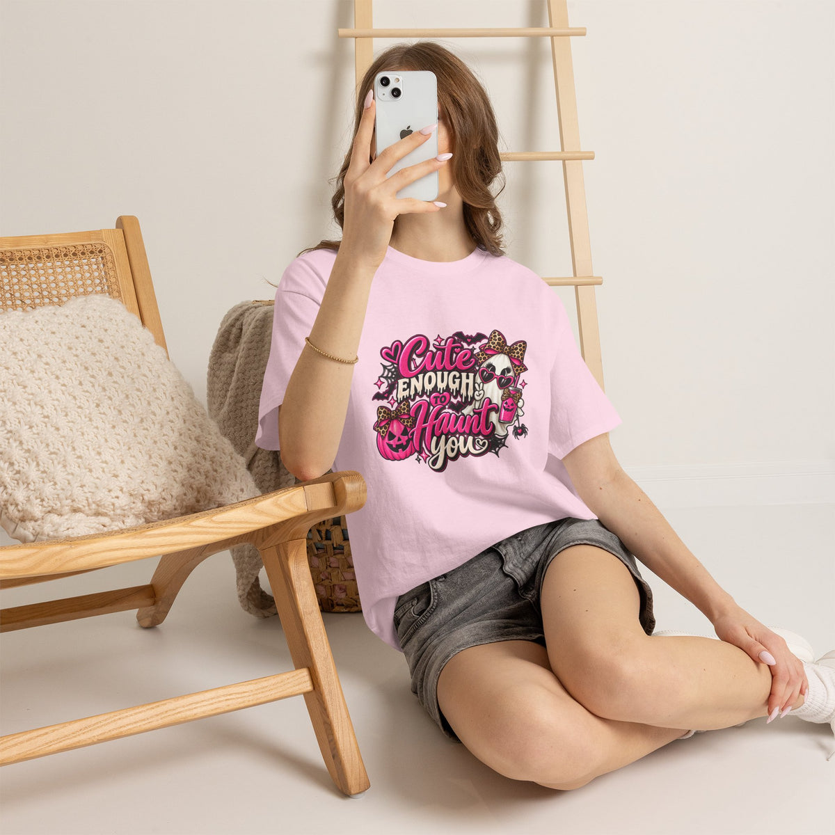 Cute Enough to Haunt You Halloween T-Shirt | Pink Spooky Tee