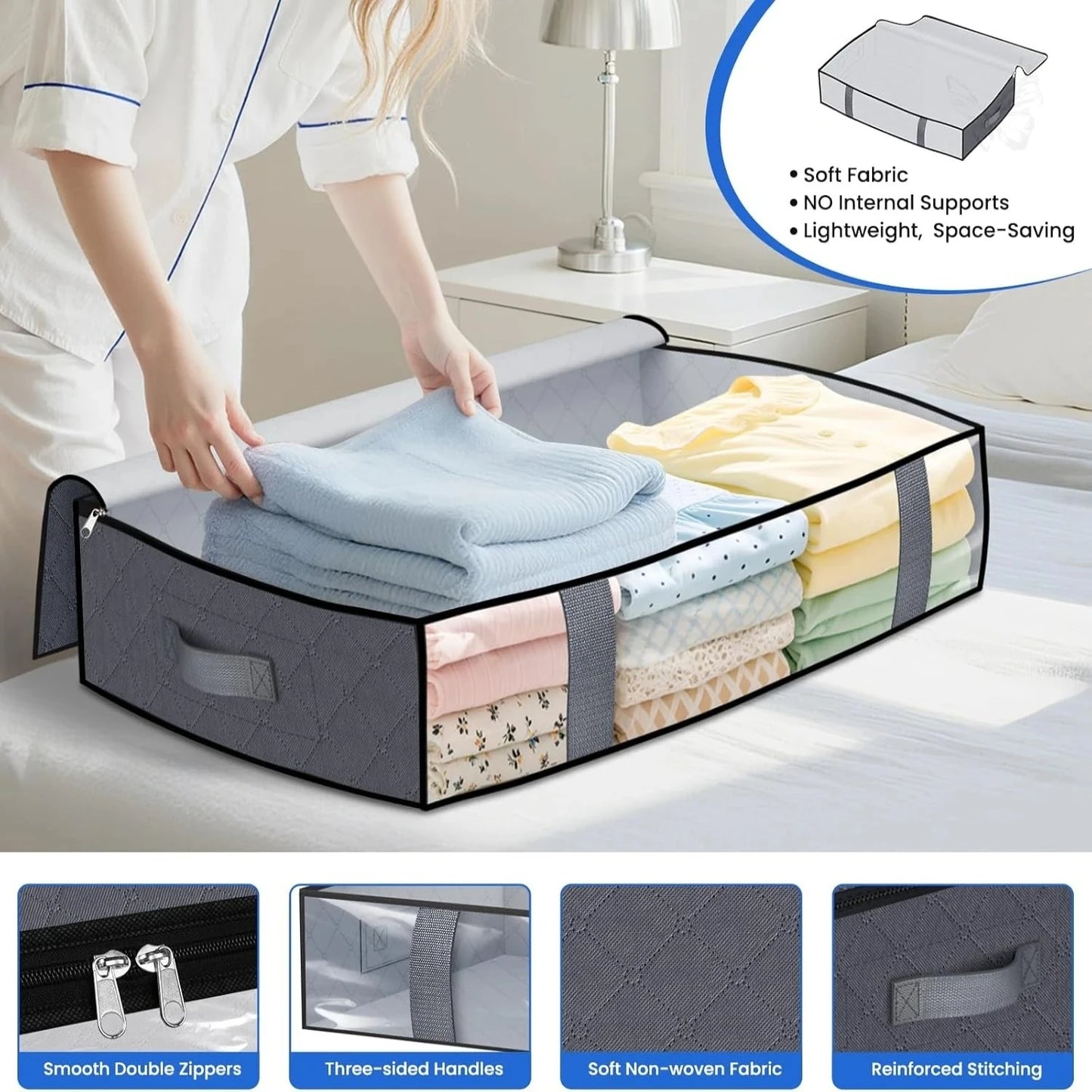 ✨ 4-Pack Under Bed Storage Organizers | Space-Saving Storage