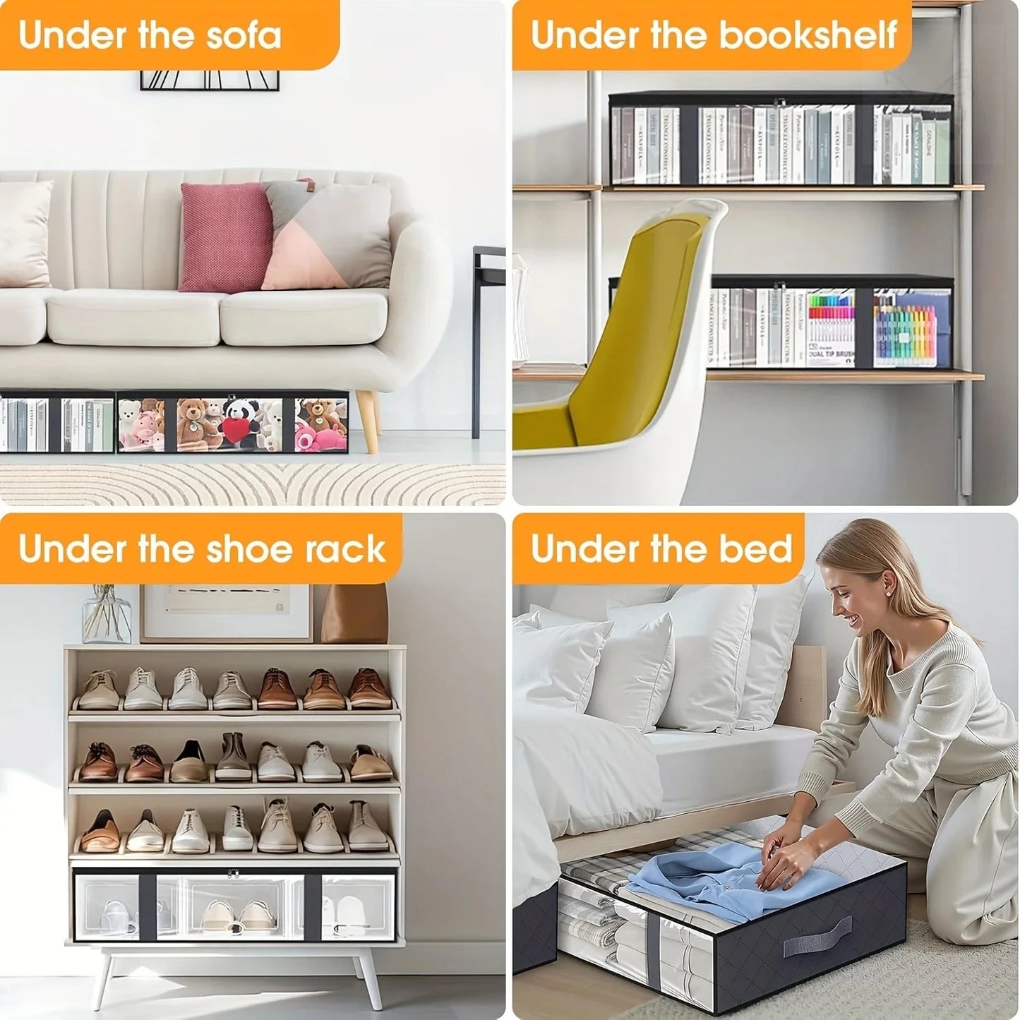 ✨ 4-Pack Under Bed Storage Organizers | Space-Saving Storage