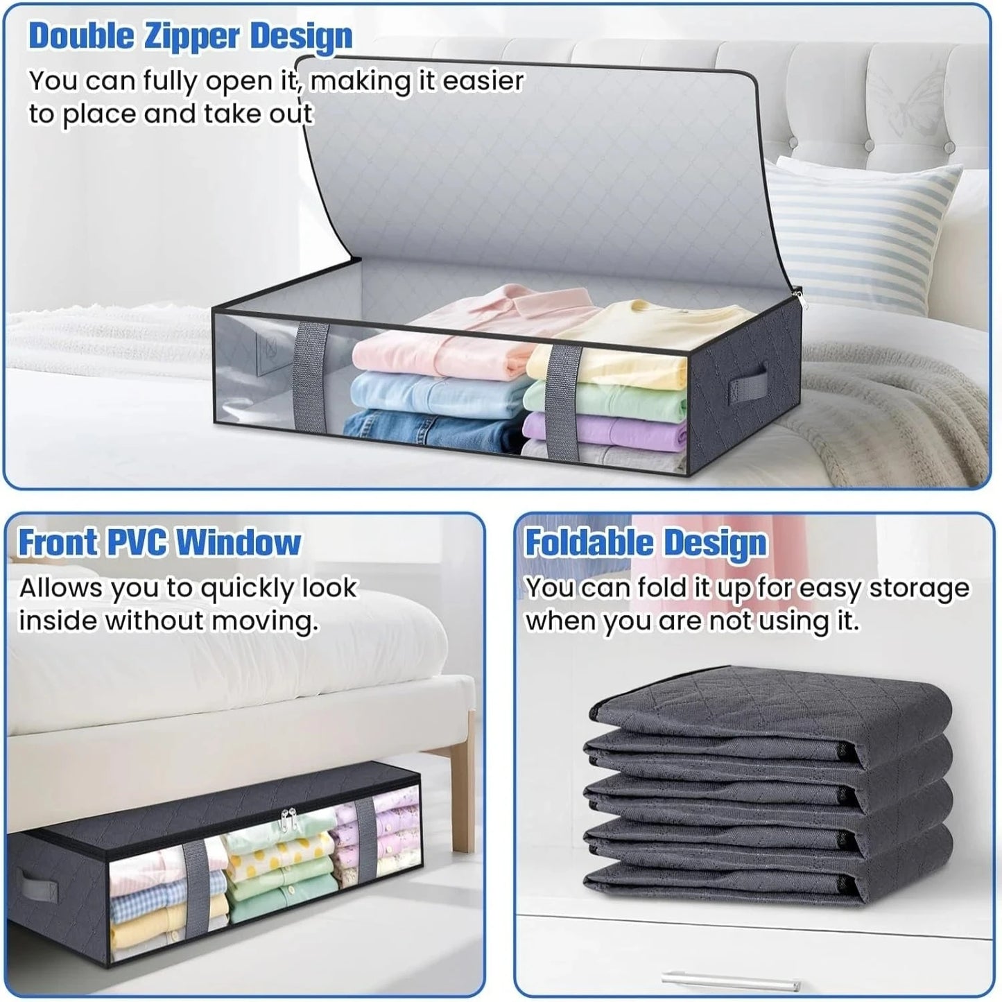 ✨ 4-Pack Under Bed Storage Organizers | Space-Saving Storage