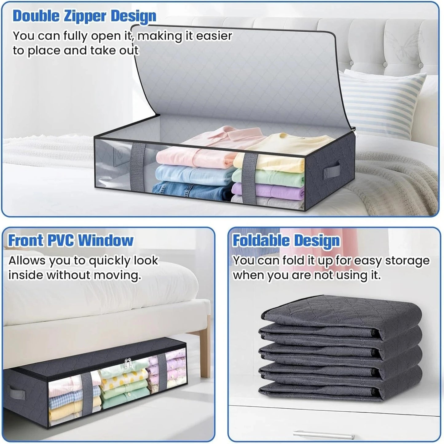 ✨ 4-Pack Under Bed Storage Organizers | Space-Saving Storage