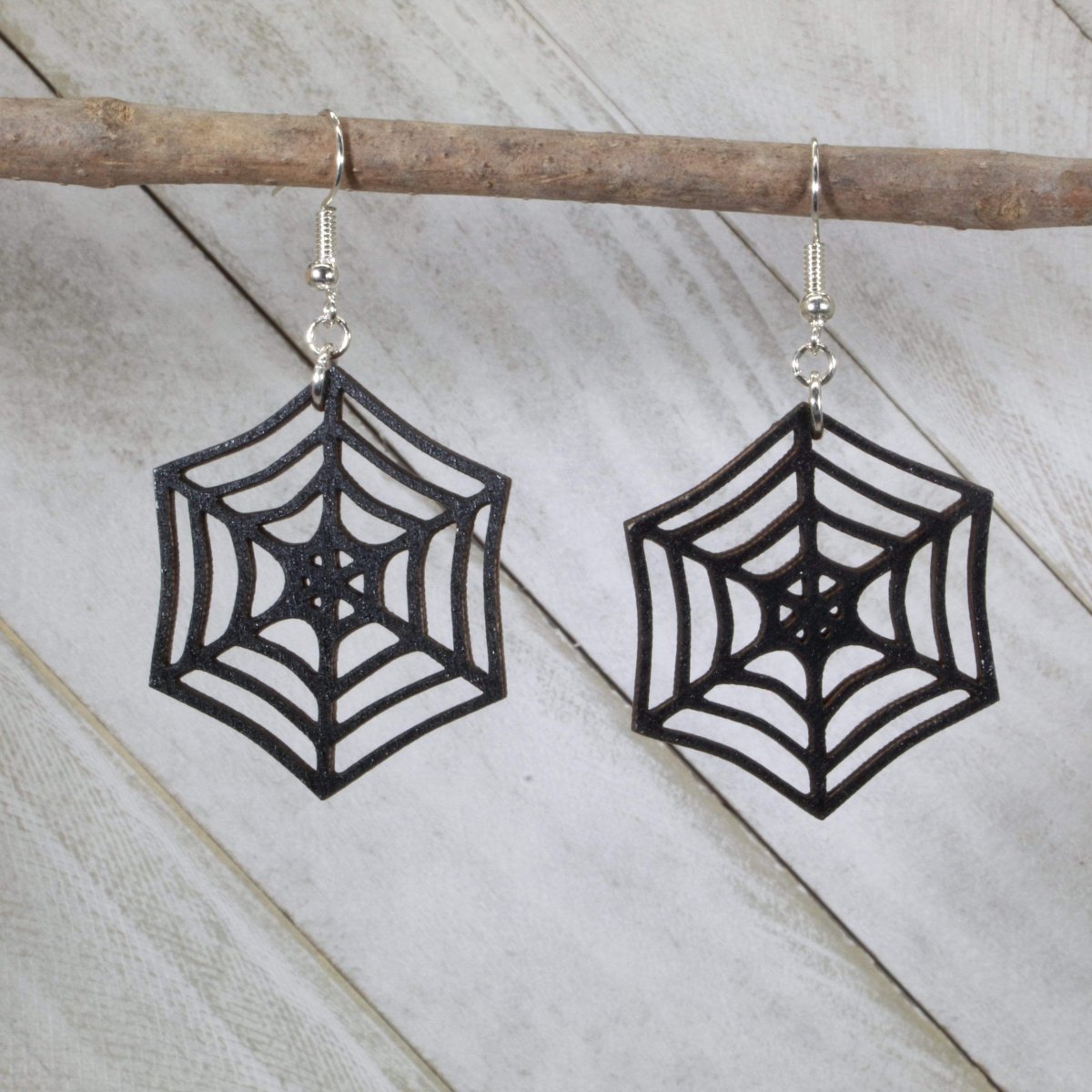 Spider Web Wooden Dangle Earrings